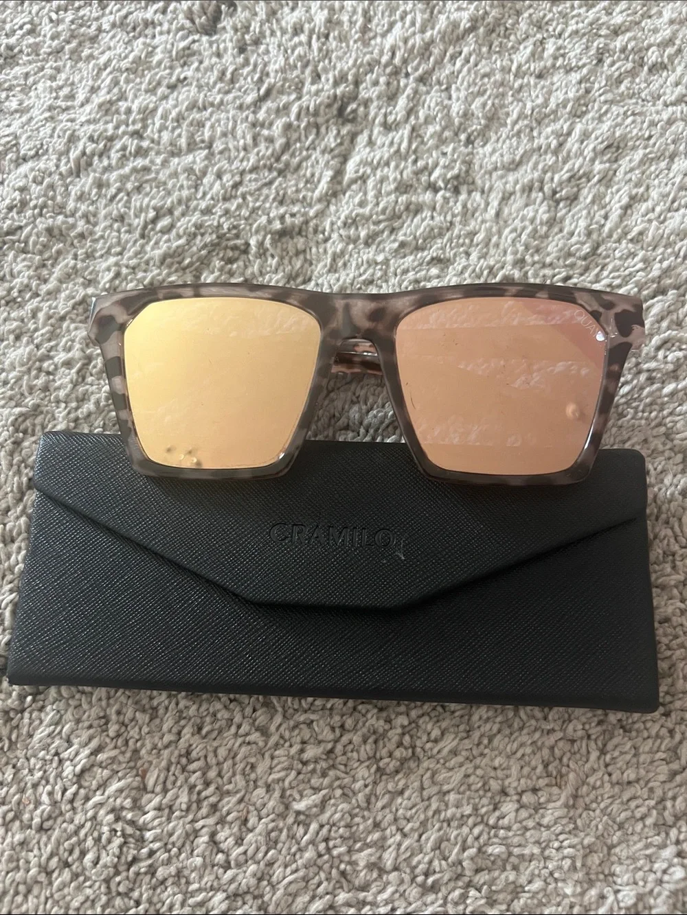 Quay Australia Tortoise Square Sunglasses with Rose Gold Mirror Lenses